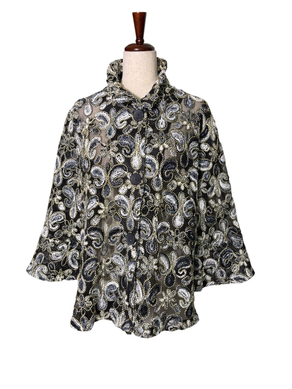 NWT Damee Embroidered Paisley Mesh Jacket Gold Black $206 Size 1X